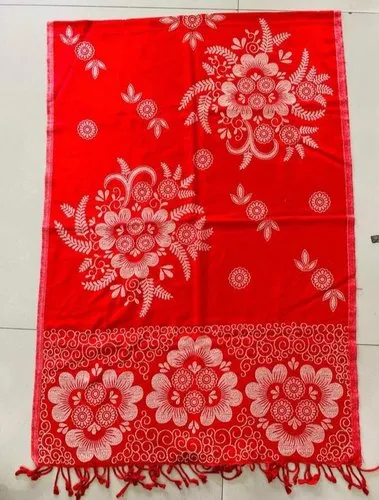 Rectangular Casual Wear Floral Printed Poly Woolen Shawls