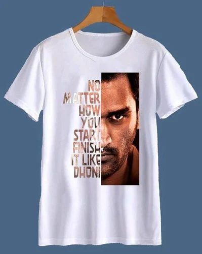 Male Round White Printed Cotton Custom T Shirt, Size: Medium