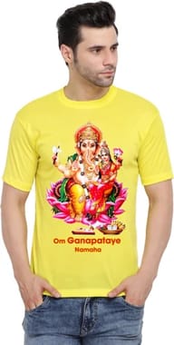 Cotton Casual Wear GANESHA - GANAPATHY - VINAYGAR PRINTED POLYESTER T SHIRT, Round Neck