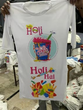 Polyster White Holi Printed T Shirt