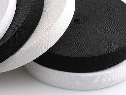 Polyester black and white Elastic Tapes for bags, Size: 1 inch