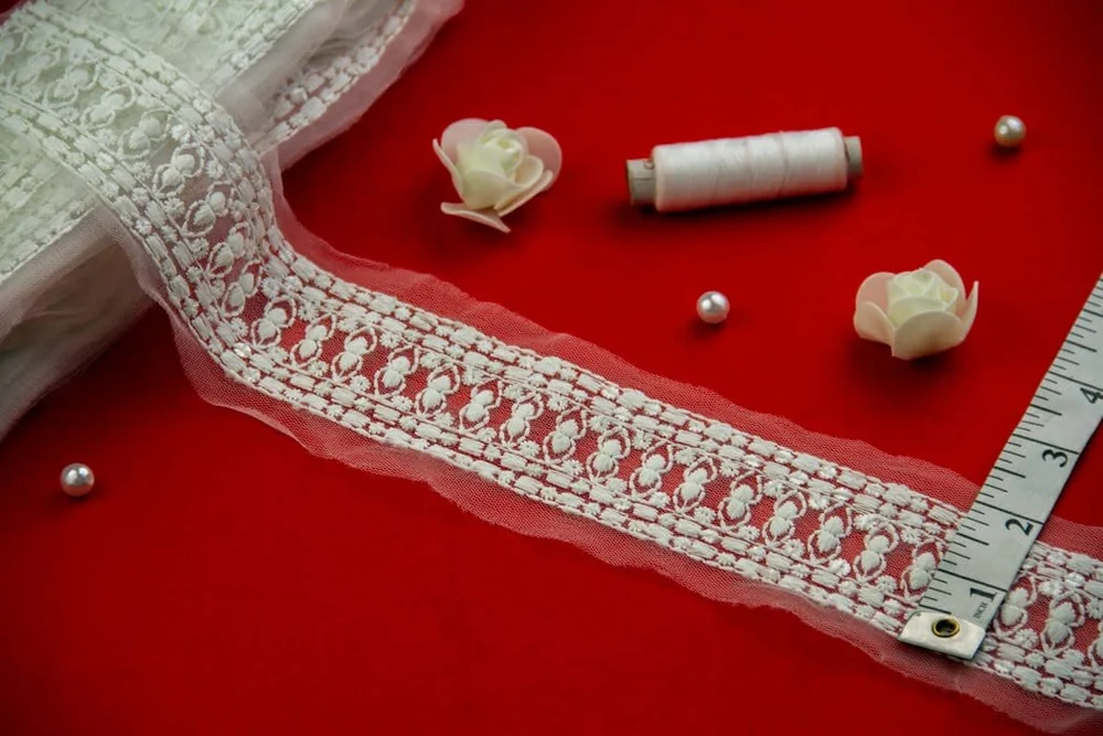 White Fancy Net Embroidery Laces, For Garment