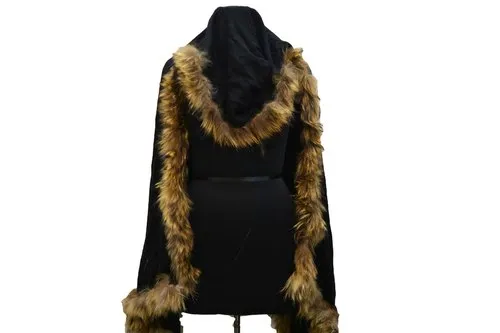 Impex Crafts Black And Brown Hooded Fur Scarf