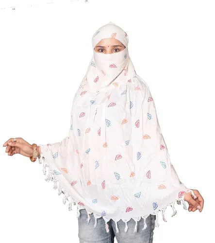 Female White Design Ladies Printed Cotton Scarf