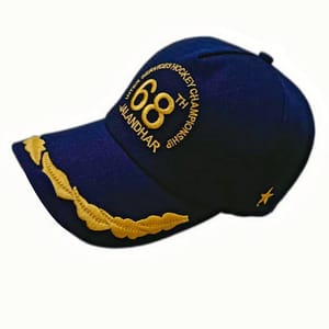 Navy Blue And Yellow Men Embroidery Cotton Cap, For Casual Wear, Size: Large