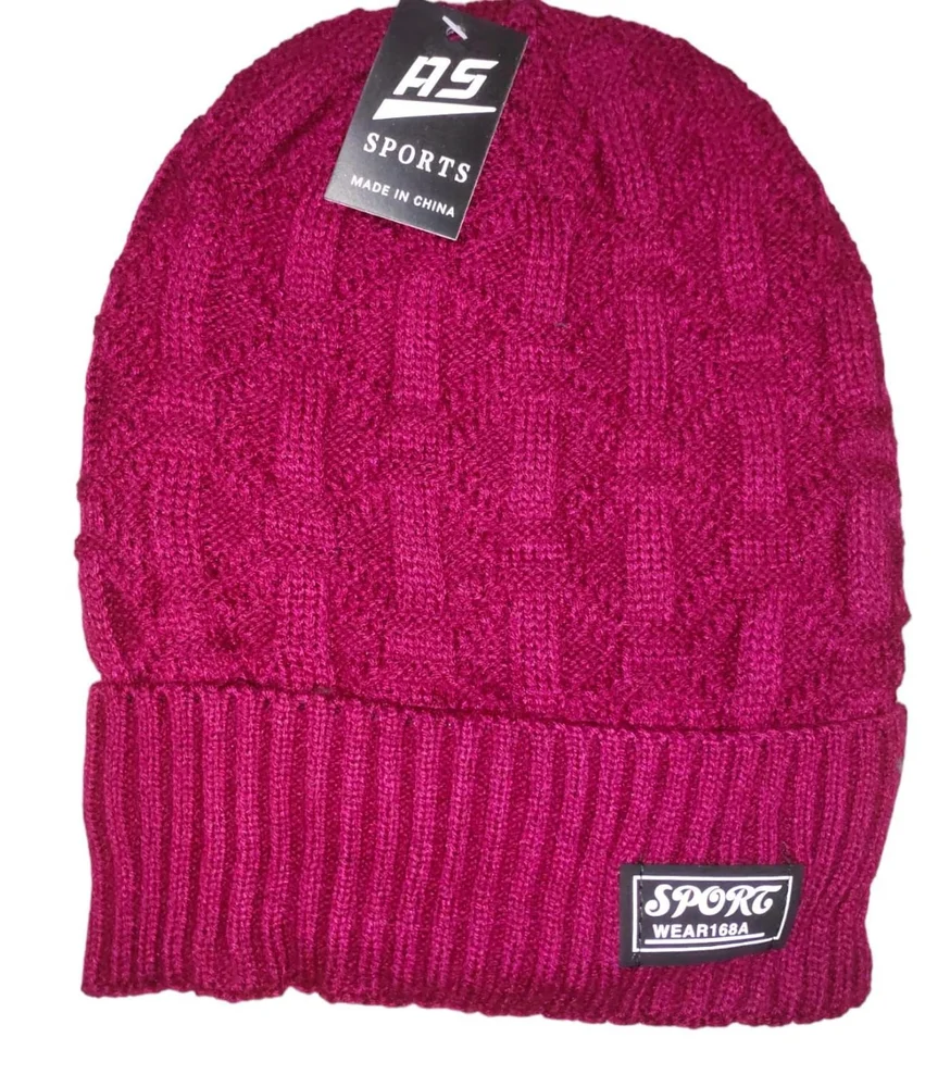 Knitted RS Women Pink Woolen Winter Cap, Size: Free