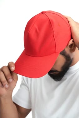 Red Polyester Cotton Blend Plain Cap