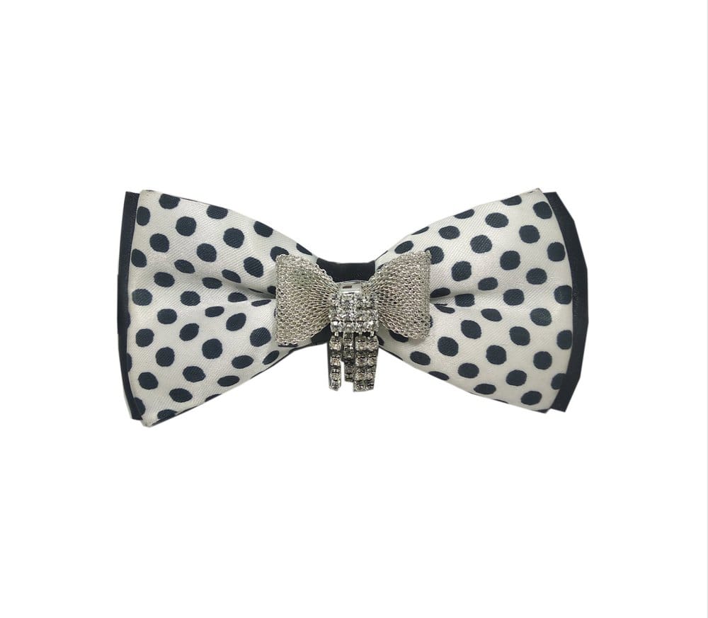 Black And White Cotton Fancy Brooch Bow Tie, Size: 23-1/2 Inches