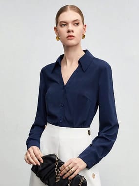 Navy Blue Casual Wear women's silk shirt 538tk7764