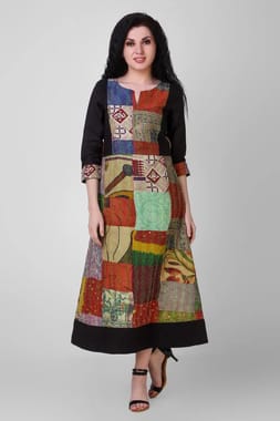 Multicolor Women Vintage Silk Kantha Dress, Size: XL