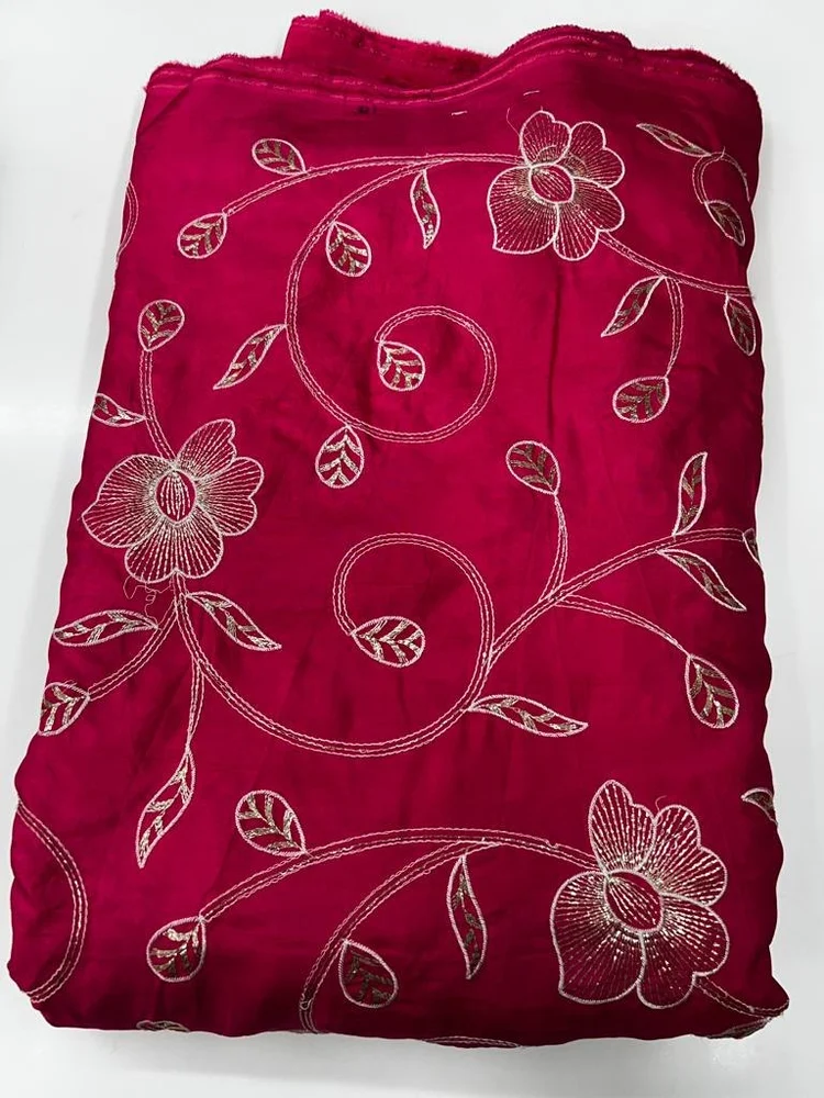 Maroon Embroidered Uppada Silk Fabric