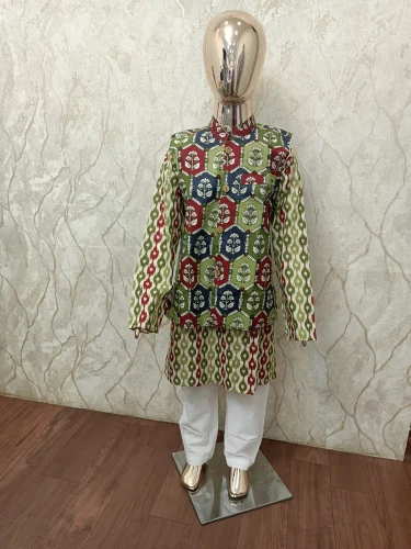 Printed Cotton Kurta Pyjama With Jacket