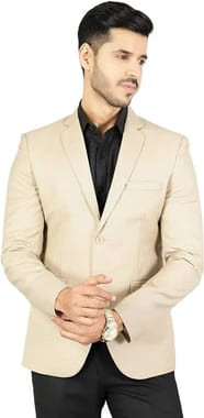 Plain Polyester Men Cream Casual Blazer