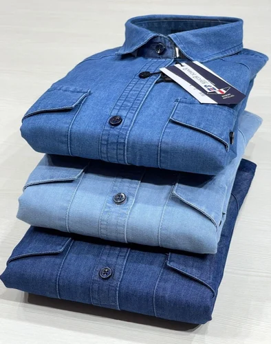 3 colors Denim H/S Shirt, Half Sleeves