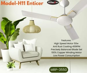 White 1200 mm Ceiling Fan model H11 Enticer, 400 RPM