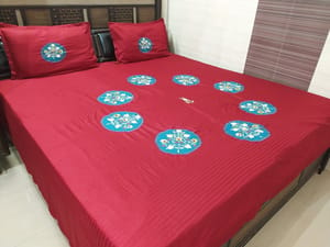 Maroon Embroidered Pure Cotton Embroidery King Size Bedsheet with 2 Pillow Covers 250TC, For Home, Size: 108x108 Inches