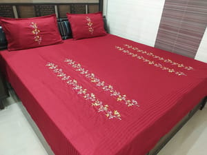 Maroon ABC Textile Pure Cotton King Size Embroidery Bedsheet 250TC, Size: 108x108 Inches