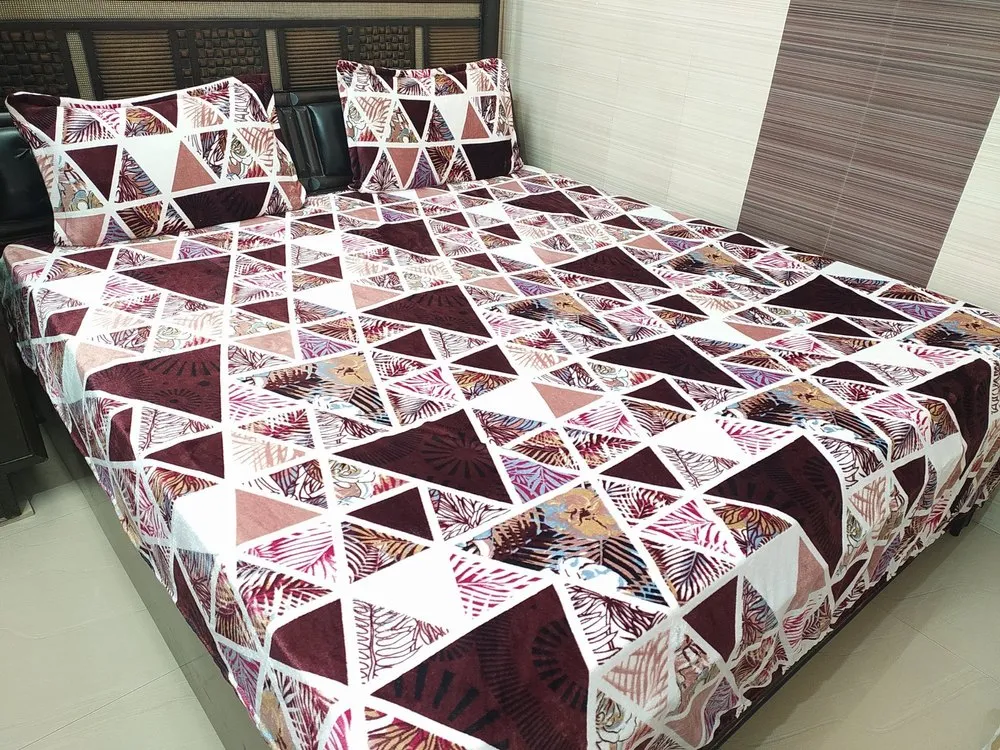 ABC Textile Warm Woolen Printed Bedsheet for Winters & 2 Pillow Covers (90x100 Inches)