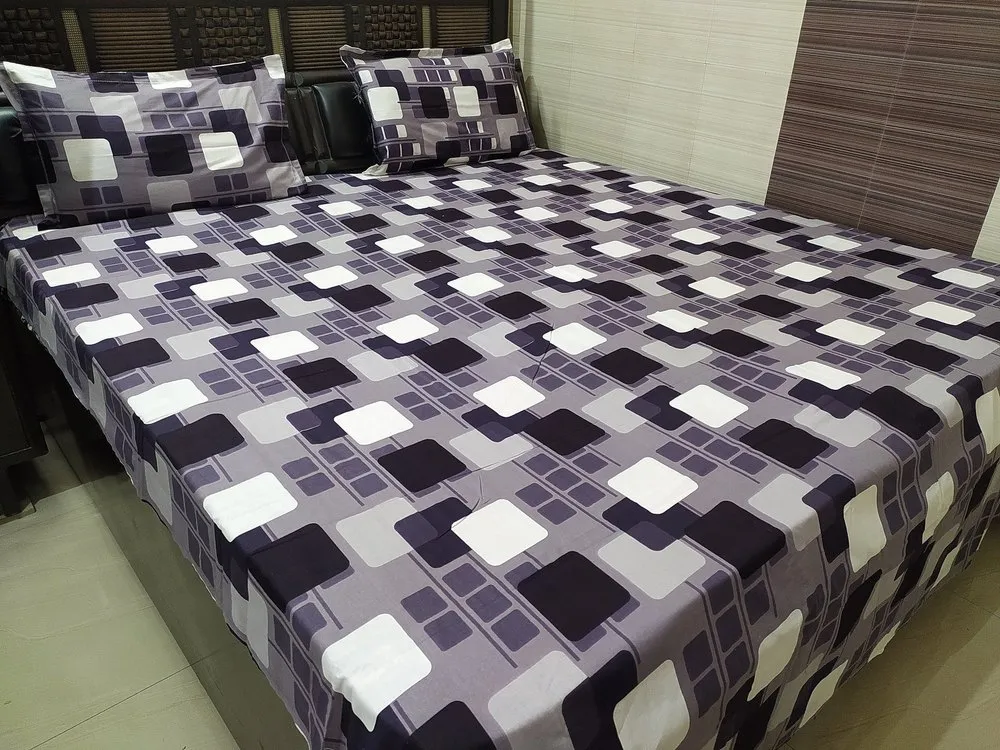 ABC Pure Cotton Queen Size Printed Double Bedsheet with 2 Pillow Covers 250 TC (90x100 Inches)