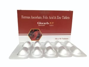 Iron Glocarb XT Ferrous Ascorbate Folic Acid Tablet, Packaging Type: Box, Packaging Size: 1x10 Tablets/Strip