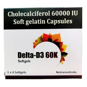 Delta D3 60k Softgel Capsule Vitamin D3 for Stronger Bones Muscles Immunity Booster