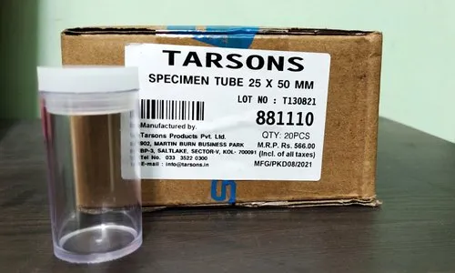 Specimen Tube 25 X 50 MM., For Sampling, Plastic