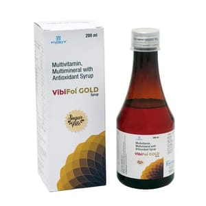 VibiFol Gold Light Yellow Multivitamin, Multimineral Lysine Syrup, Bottle