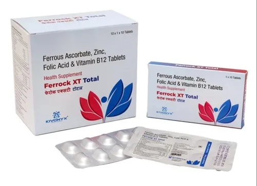 Ferrock Xt Total Ferrous Ascorbate Methylcobalamin Folic Acid ZInc Tablets, Packaging Size: 10x10