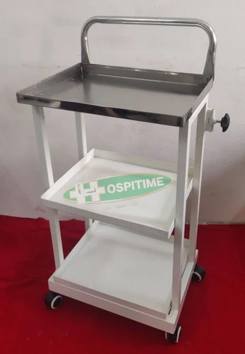 White Mild Steel ECG Machine Trolley