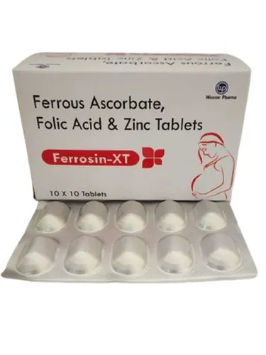 Ferrosin-xt Ferrous Ascorbate Folic Acid Zinc Tablet, 10x10 Tablets, Box