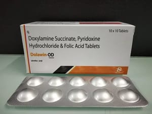 Doxylamine Succinate 20, Pyridoxine HCl 20, Folic Acid 5 Tablets, Packaging Type: Alu Alu