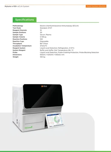 Fully Automatic Immunoassay Analyser Mylume E Chemiluminescence, For Laboratory, User Input: Touch