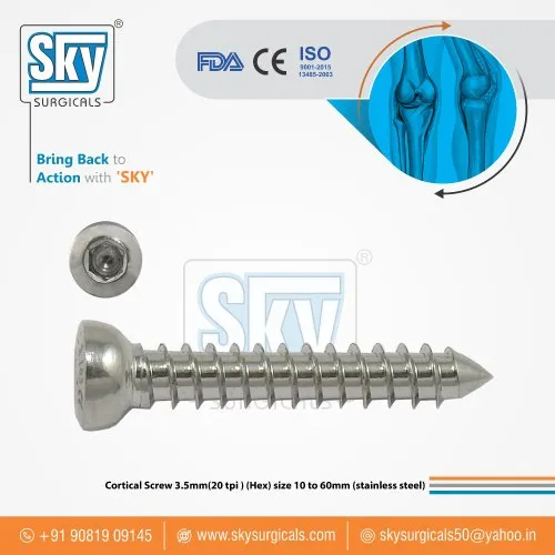 3.5mm Self Taping Bone Cortical Screw, Size: 10mm