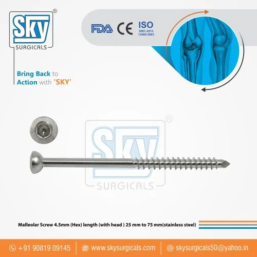 Straight 4.5mm Malleolar Screw, Size: 25 mm