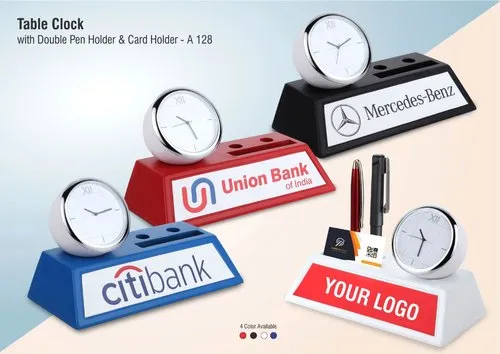 Table Clock With Double Pen Holder And Card Holder