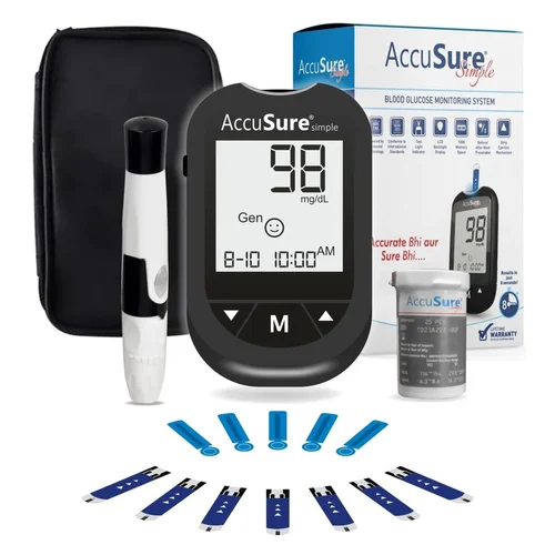 AccuSure Instant Digital Simple Glucometer Kit With Strips Lancet