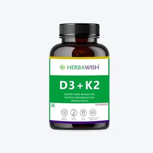 Herbawish D3 + K2 - Vitamin D3 & Vitamin K2 - IMMUNITY, BONE, HEART - 120 Veg. Capsules