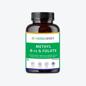 Herbawish Methyl B-12 & Folate - Vitamin B12, Vitamin B6 and Folate for Nerves, Brain & Heart