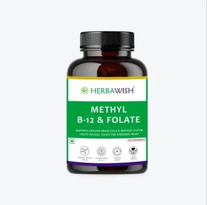 Herbawish Methyl B-12 & Folate - Vitamin B12, Vitamin B6 and Folate - Nerves, Brain, Heart & Energy