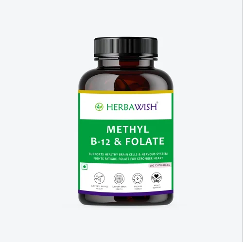 Herbawish Methyl B-12 & Folate - Vitamin B12, Vitamin B6 and Folate - Nerves, Brain, Heart & Energy